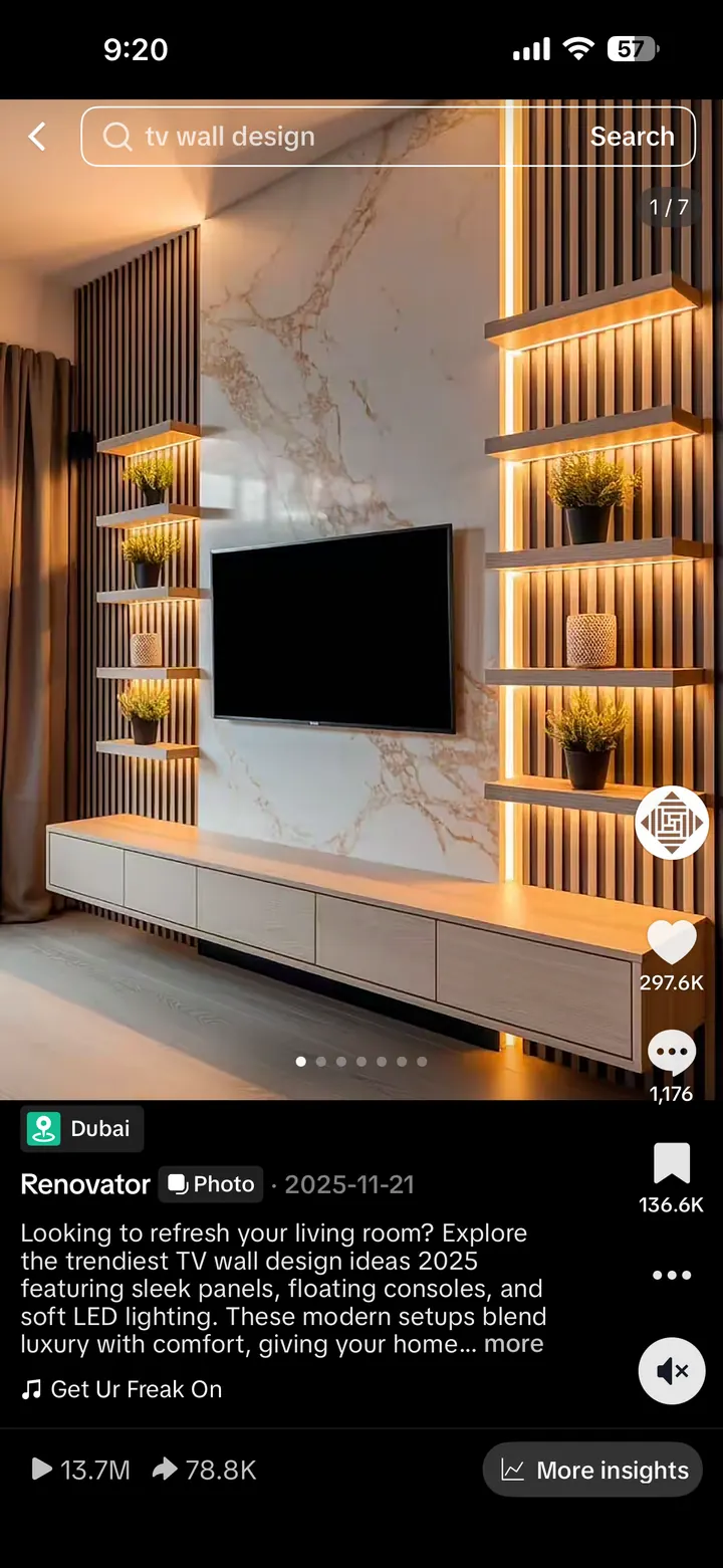 Renovator TikTok TV wall design post with 13.7M views